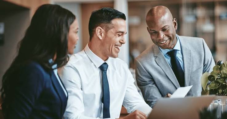 Professional services team collaborating in an office